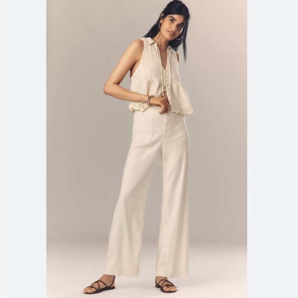 Mauve Colette Linen Blend High-Rise Wide-Leg Pants